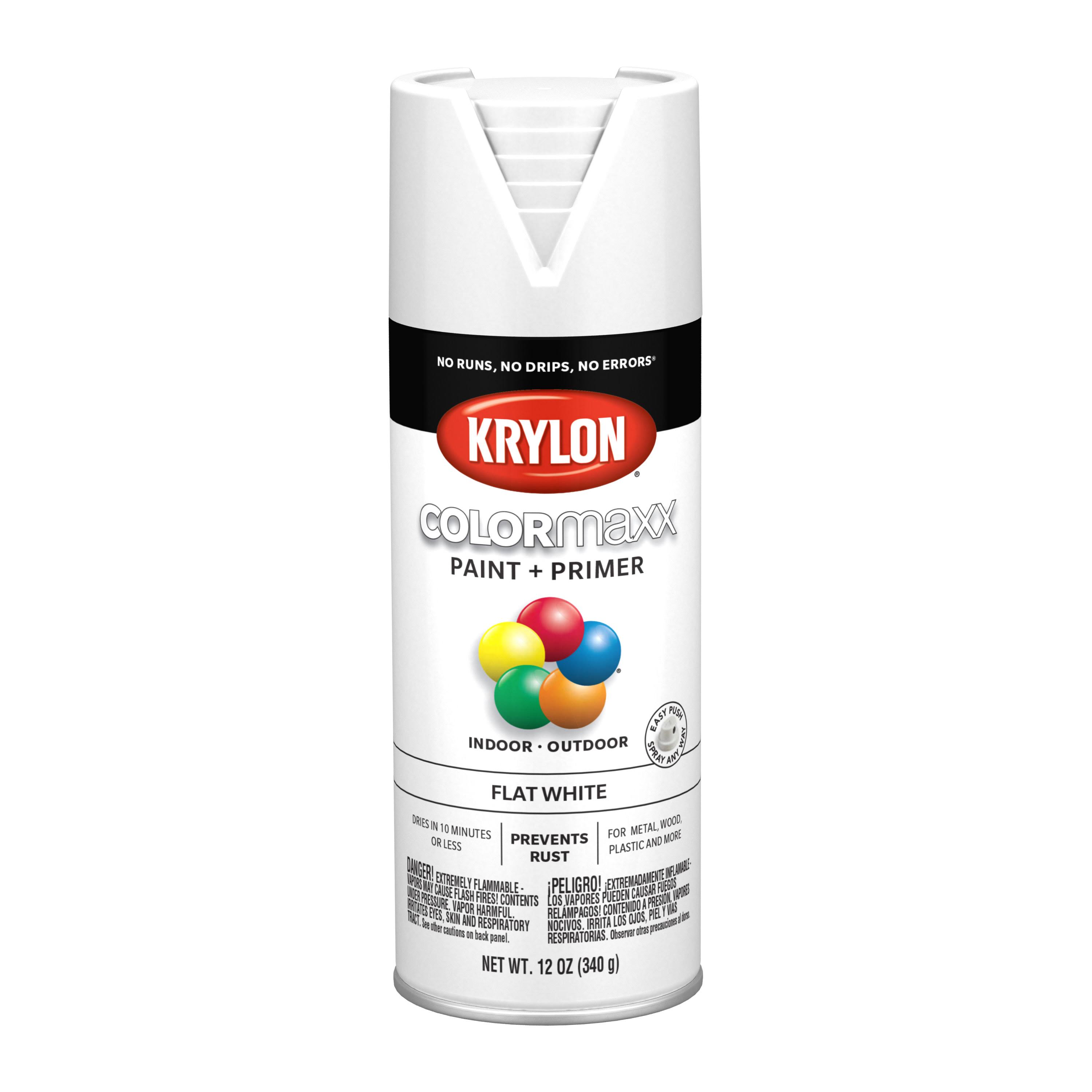 Krylon COLORmaxx K05548007 Spray Paint, Flat, White, 12 oz Aerosol Can