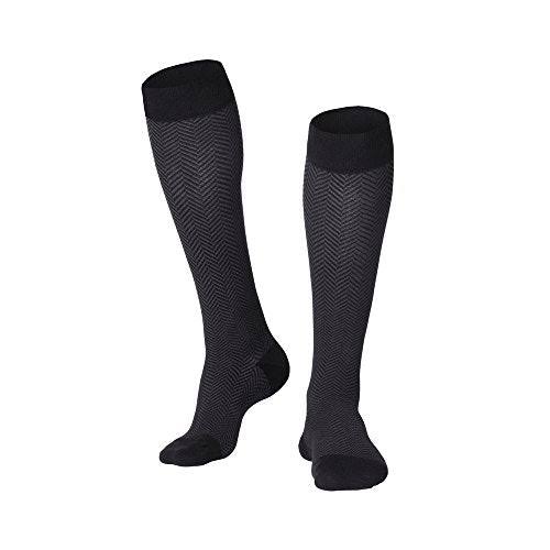 Touch Mens Knee High Compression Socks - Herringbone Pattern, 20-30 mmHg, X-Large, Black