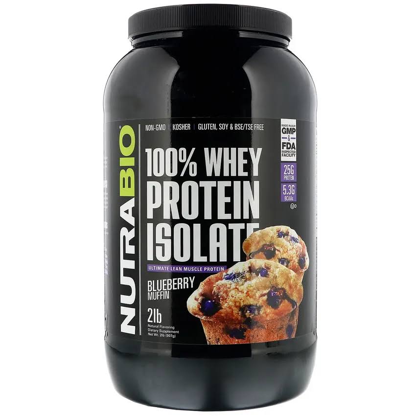 NutraBio Labs 100% Whey Protein Isolate Blueberry Muffin 2 LB (907 g)