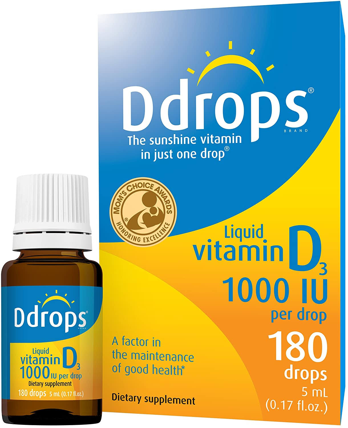 Ddrops Vitamin D Liquid - 1000 UI, 180 Drops, 5ml