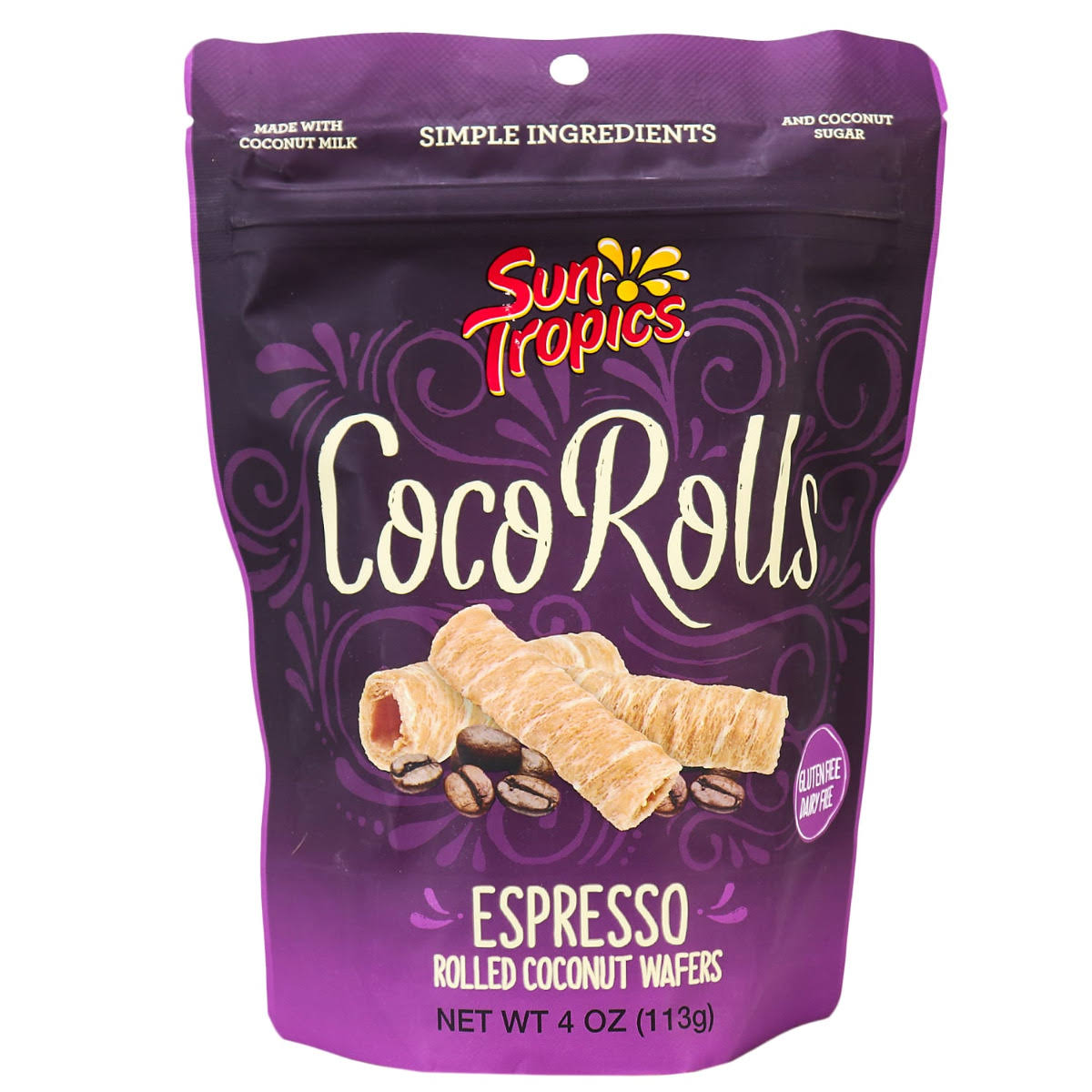 Sun Tropics CocoRolls Espresso Rolled Coconut Wafers, 100g
