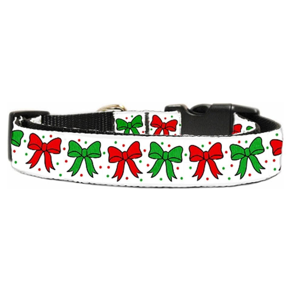 Mirage Pet Nylon Ribbon Dog Collar - Christmas Bows, Large