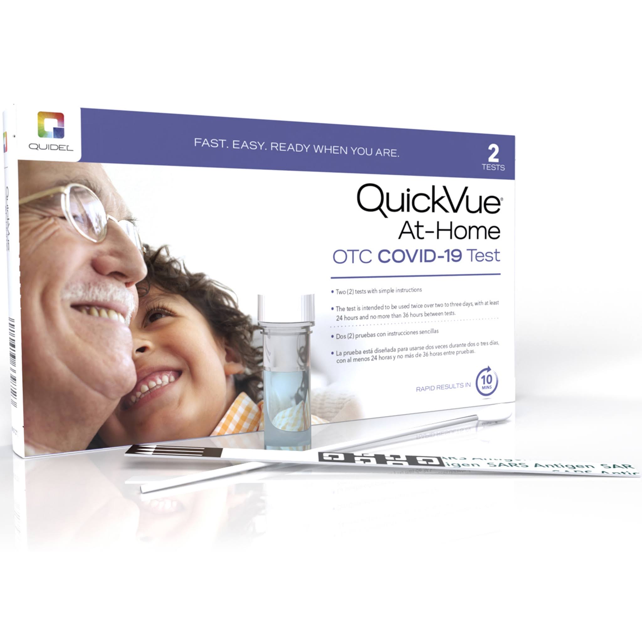 Quidel QuickVue at-Home OTC COVID-19 Test Kit, Self-Collected Nasal Swab Sample, 10 Minute Rapid Results - Single Kit