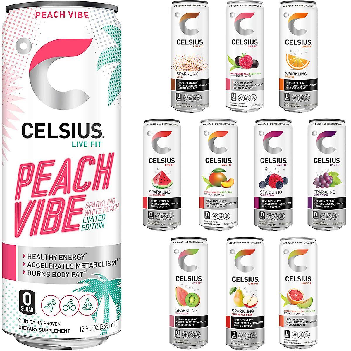 CELSIUS Zero Sugar Fitness Energy Drink - 12-Pack Grapefruit Melon Green Tea 12 oz.