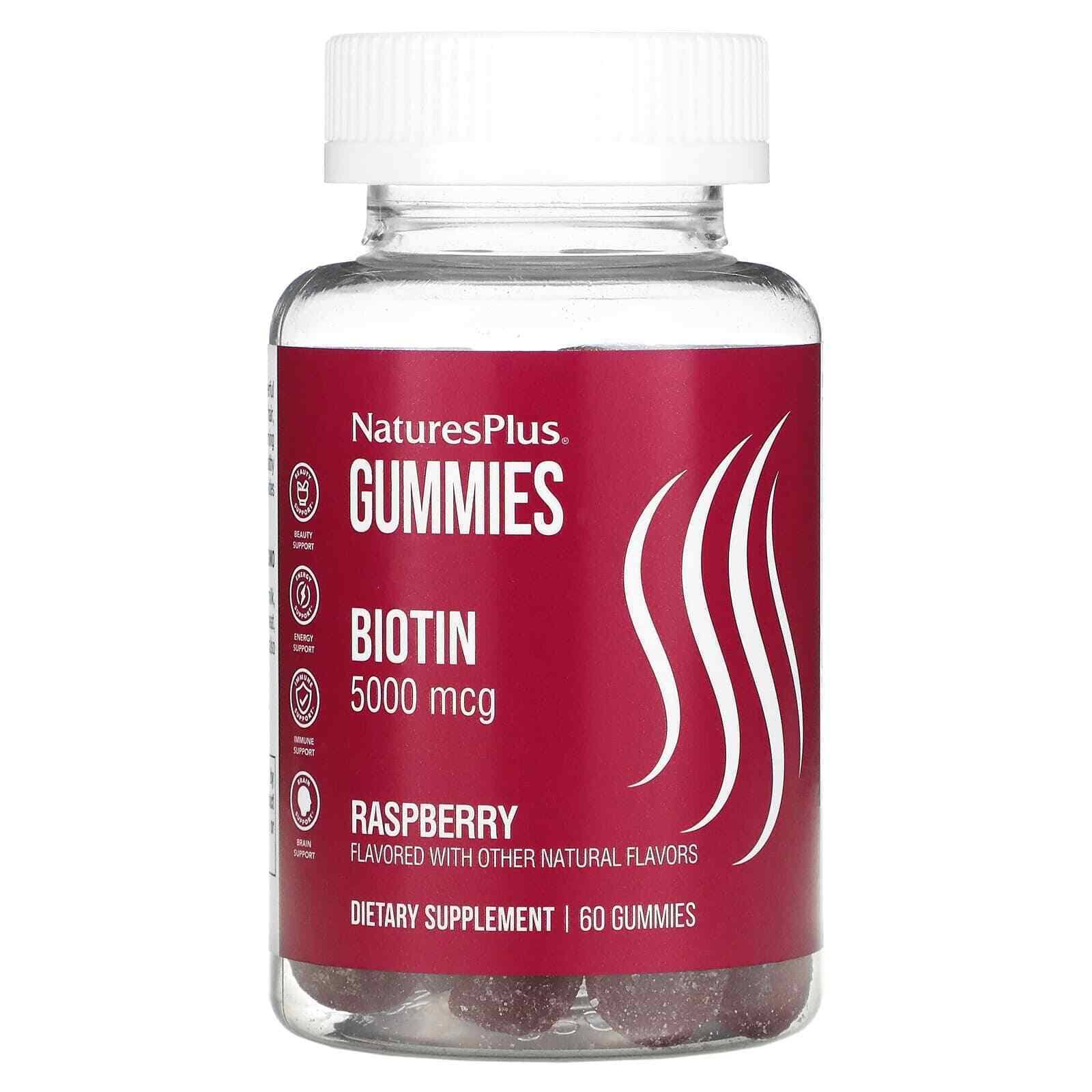 NaturesPlus, Biotin Gummies, Raspberry, 5,000 mcg, 60 Gummies