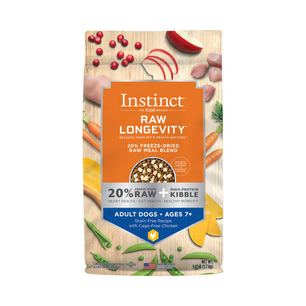 Instinct Raw Longevity 20% Freeze-Dried Raw Meal Blend Grain-Free Recipe with Cage-Free Chicken for Adult Dogs Ages 7+ 0.7 Kg