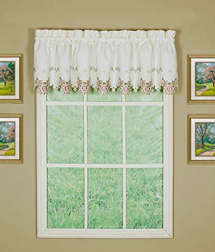 Today's Curtain Verona Reverse Embroidery Valance, 14-Inch, Ecru/Rose