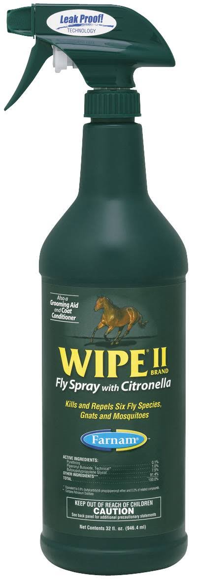 Wipe II Citronella Insecticide Fly Repellent Horses Dogs Equine Spray - 32oz