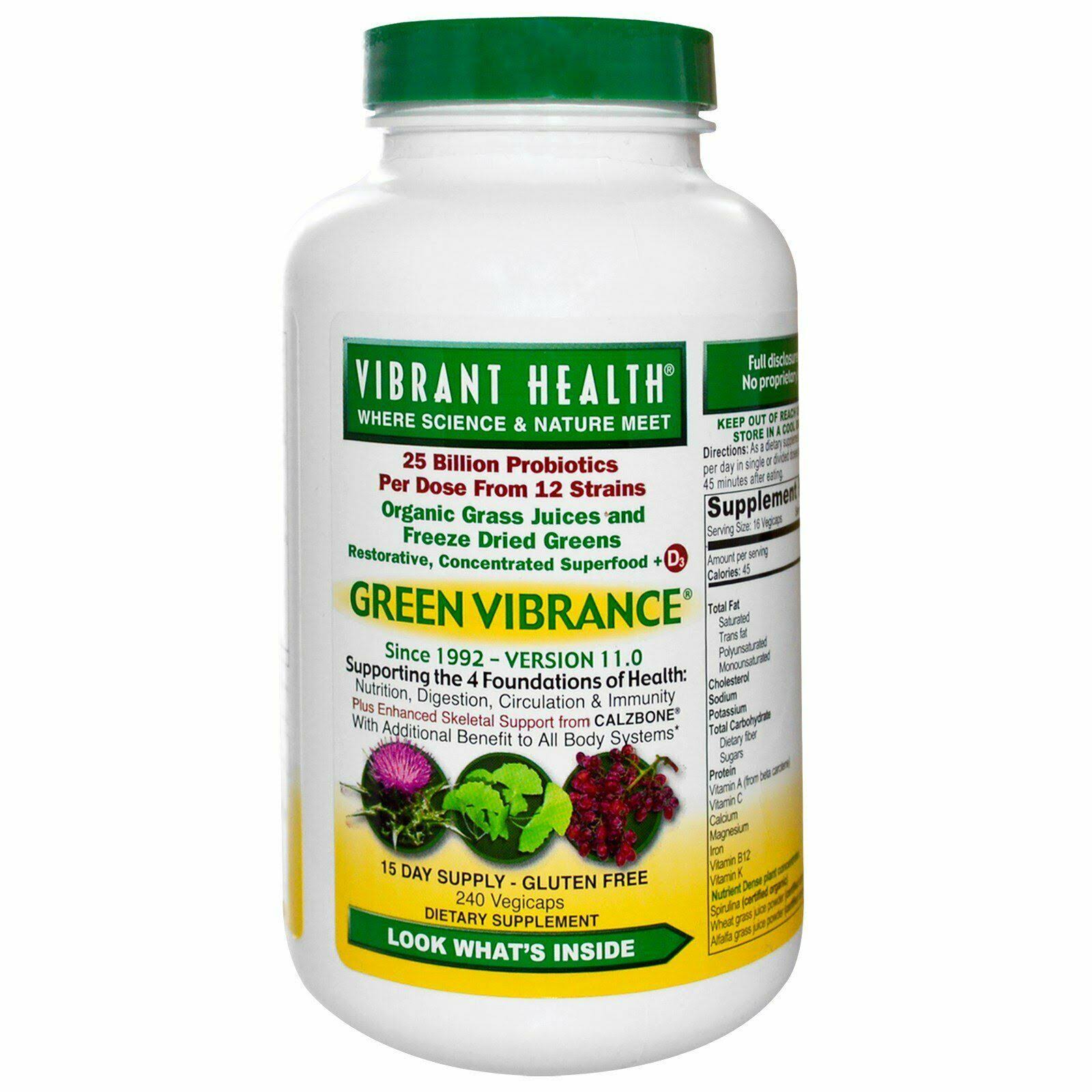 Vibrant Health Green Vibrance Dietary Supplement - 240 Capsules