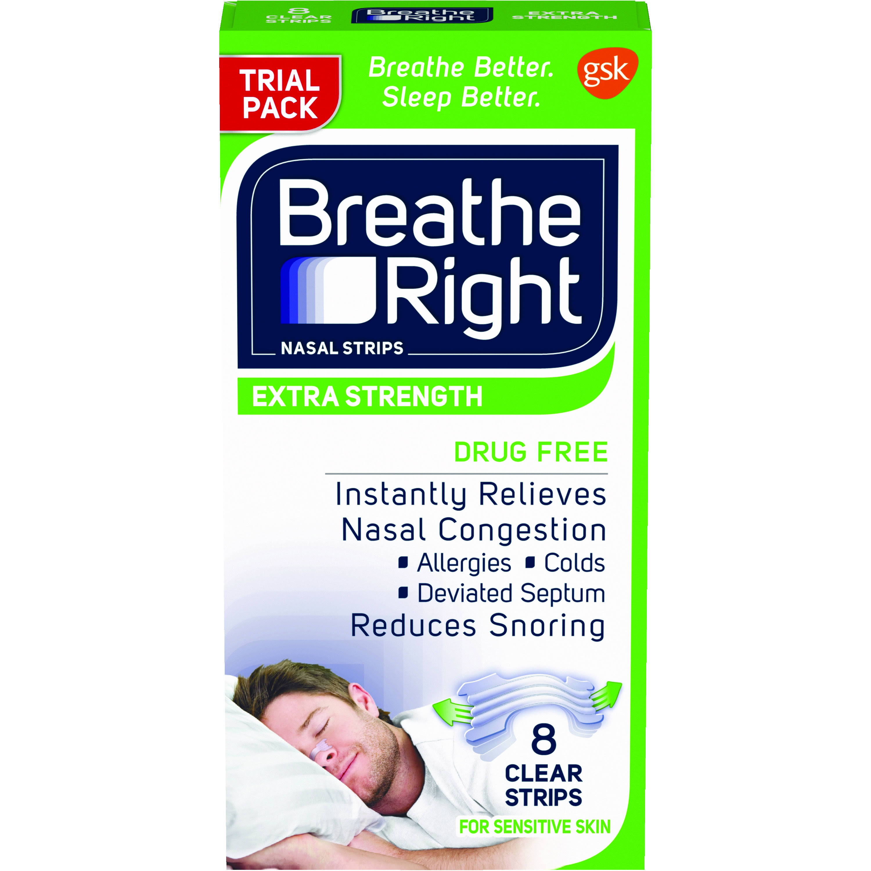 Breathe Right Nasal Strips Extra Strength Trial Pack - Clear 8 Strips