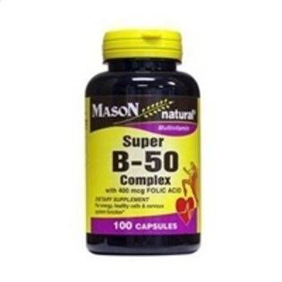 Mason Natural Super B-50 Complex Supplement - With 400mcg Folic Acid, 100 Capsules