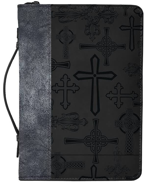Bible Cover (L) Silver Black Crosses