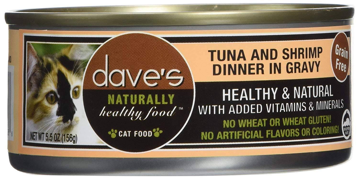 Dave's Naturally Healthy Grain Free Canned Cat Food Tuna & Shrimp Dinner in Gravy