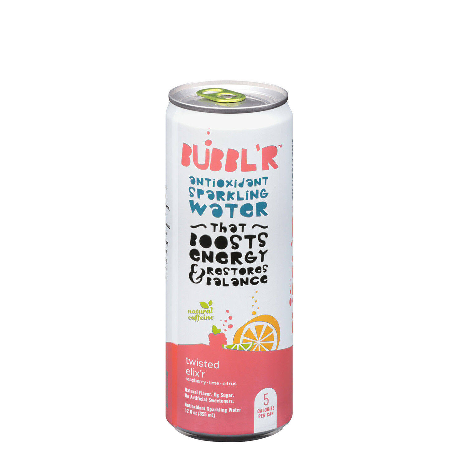 BUBBL'R Twisted Elix'r, Antioxidant Sparkling Water With Natural Caffeine, 0g Sugar, Gluten Free, All Natural Flavors, 12 Fl Oz Cans, 12 Count