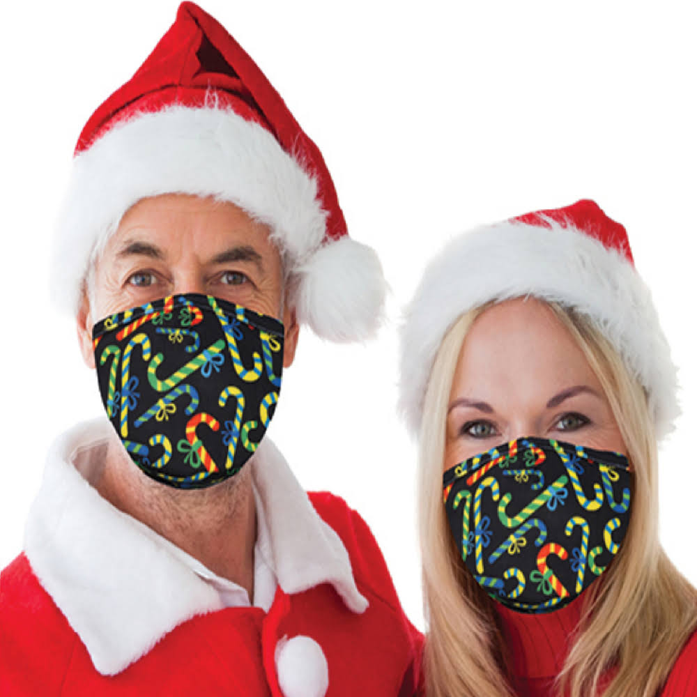 Snoozies Candy Canes Reusable Face Covering Mask w/ 4 Filters