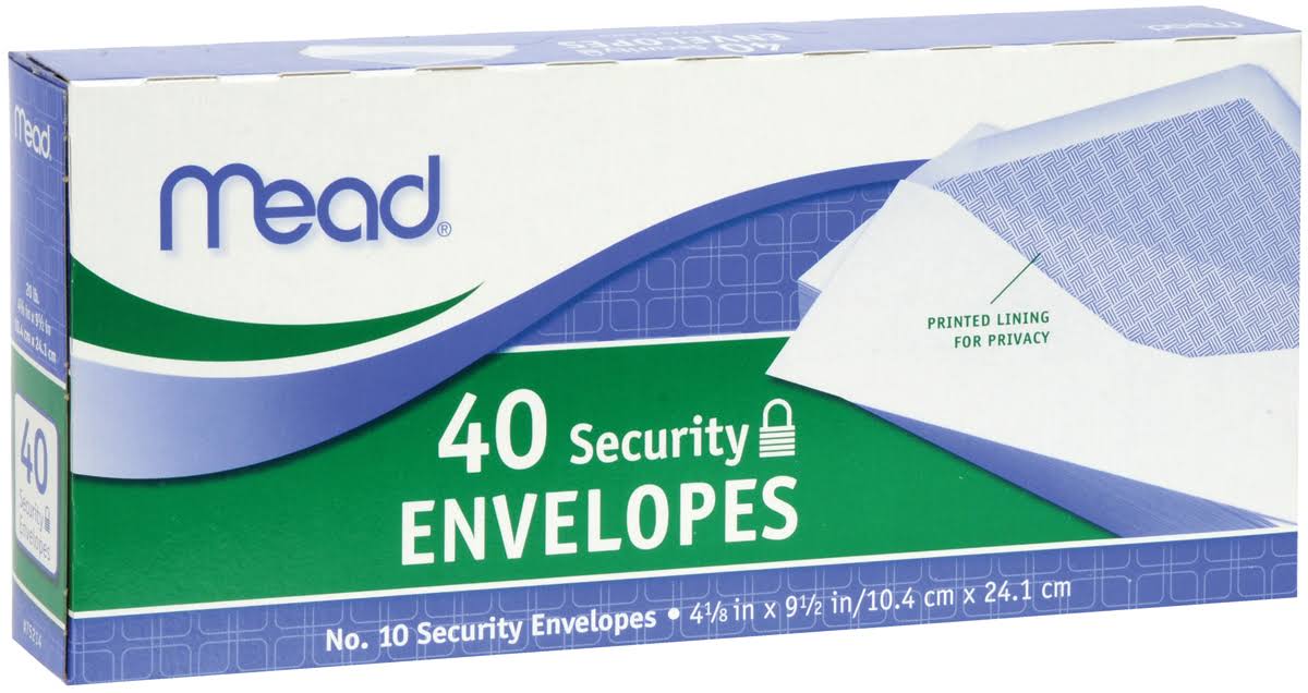 Mead Security Envelopes - White, 10.4cm x24.1cm, x40