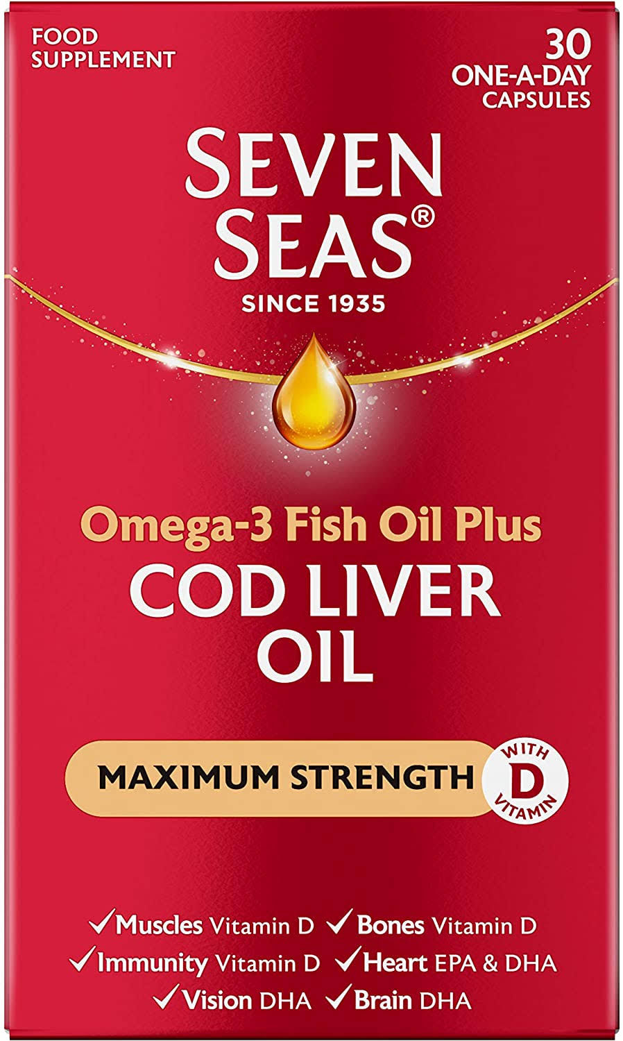 Seven Seas Cod Liver Oil Plus Omega 3 Fish Oil Maximum Strength Capsules - 30ct