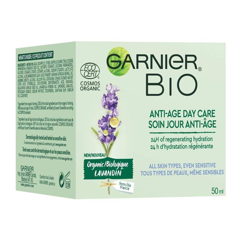 Garnier Bio Organic Face Moisturizer, Lavandin Anti Age for All Skin Types and Sensitive, 50 Milliliters