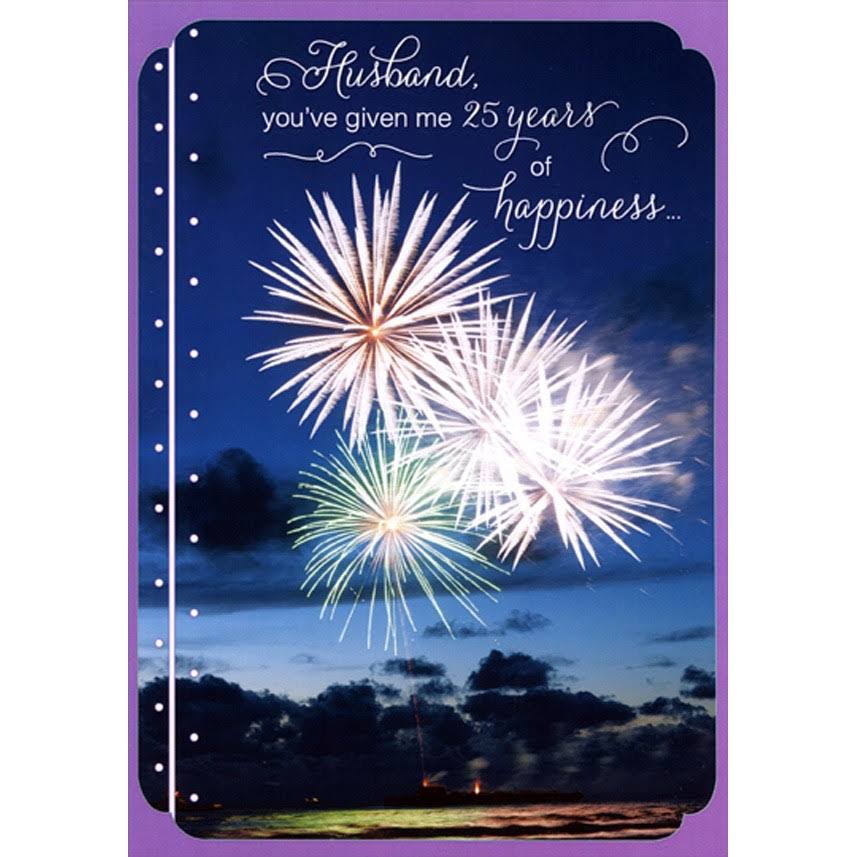 Designer Greetings Fireworks in Dark Blue Sky with Purple Border 25th : Twenty-Fifth Wedding Anniversary Congratulations Card for Husband, Size: 5.25