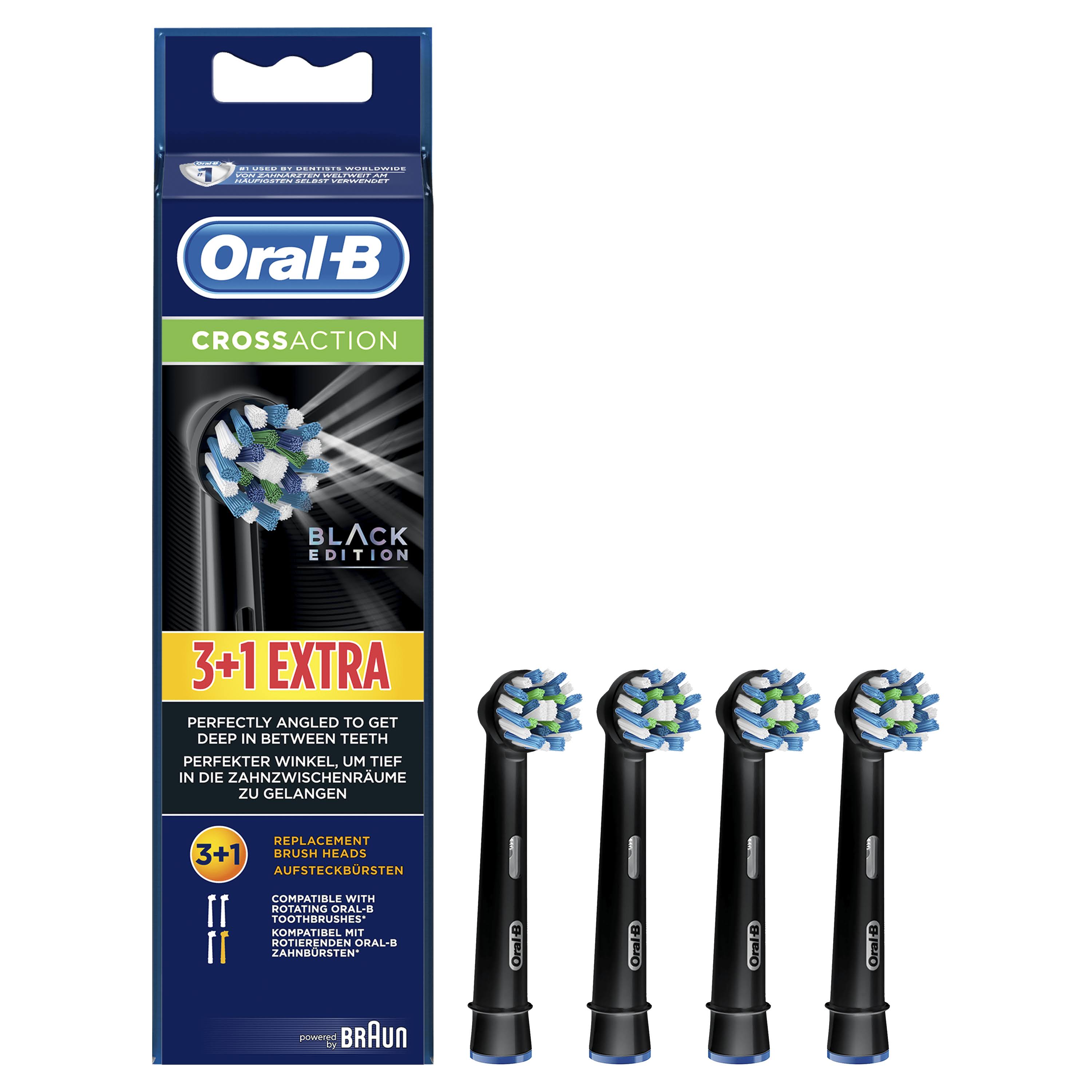Oral-B CrossAction Brushes, Black, Pack of 4, Black Edition
