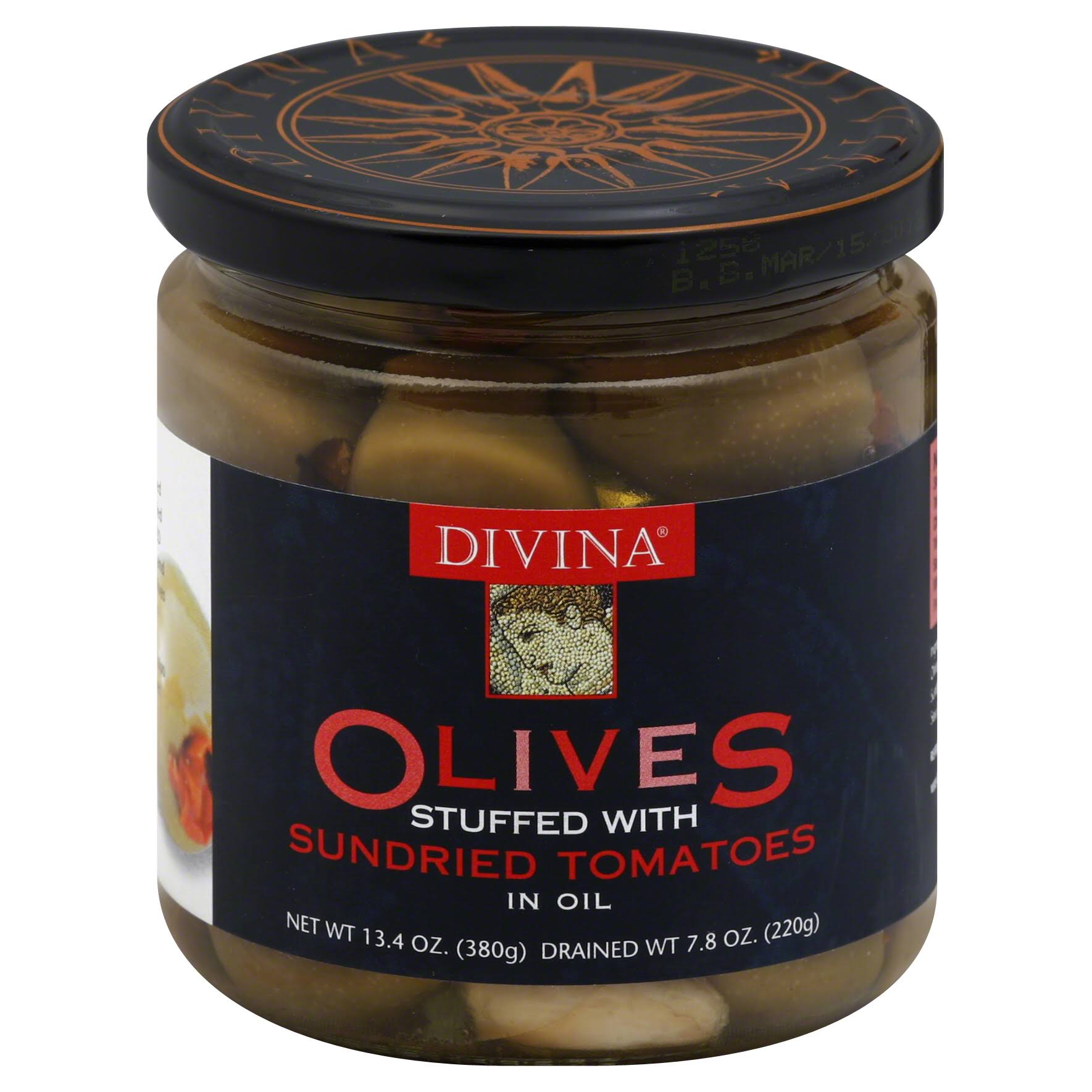 Divina Stuffed Olives - With Sundried Tomatoes, In Oil, 13.4oz