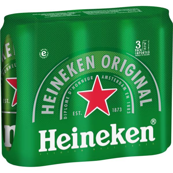 Heineken Beer, Lager, Original, 3 Pack - 3 pack, 24 fl oz cans