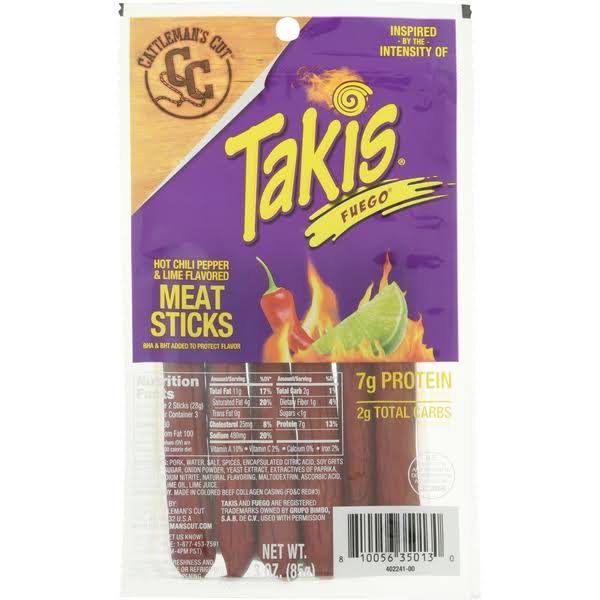 Takis Meat Sticks, Hot Chili Pepper & Lime Flavored - 3 oz