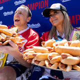 Joey Chestnut puts protestor in brief chokehold during his Nathan's Hot Dog Eating Contest victory