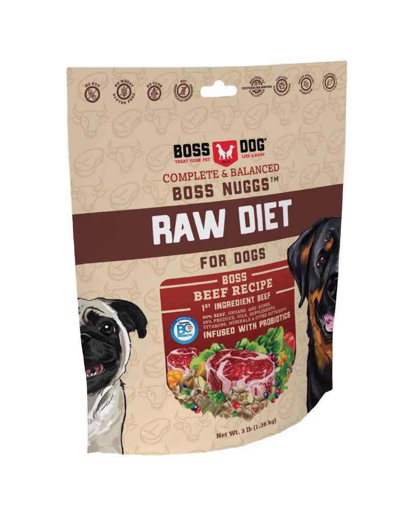 Boss Dog Raw Beef Boss Complete Meal Frozen Dog Food Nuggets 3 LB