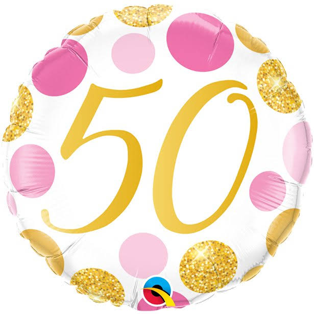 18" Foil Balloon Pink & Gold Dots - Age 50 50th Birthday