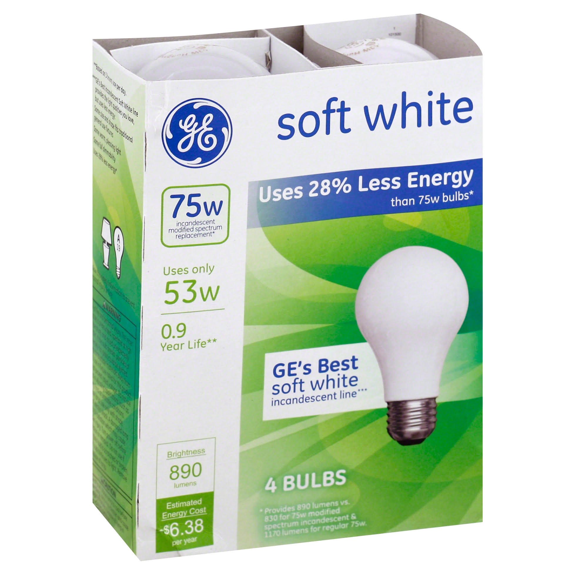 GE Light Bulbs, Incandescent, Soft White, 53 Watts - 4 bulbs