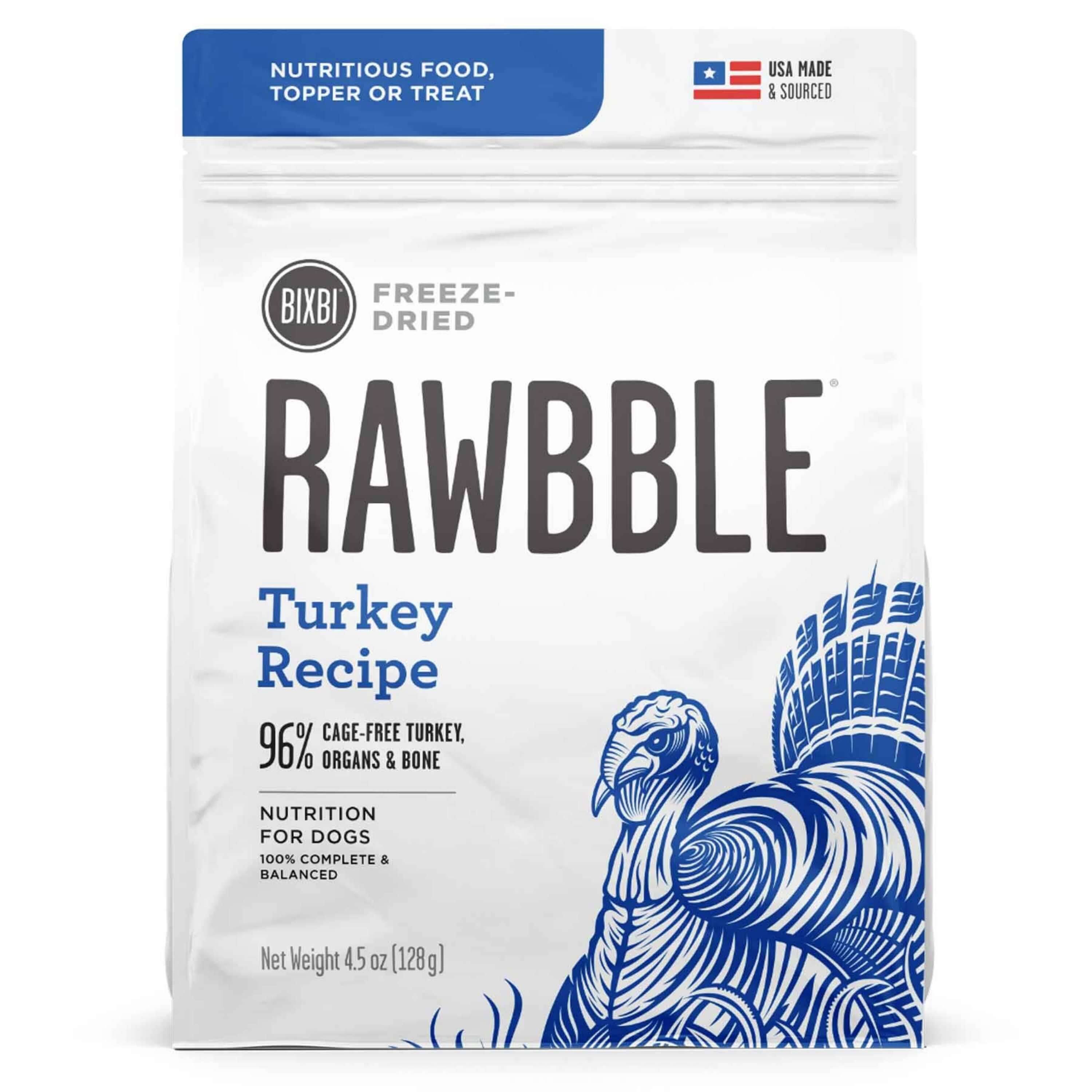 BIXBI RAWBBLE Freeze-Dried Dog Food - Turkey Recipe - 4.5 oz. Bag