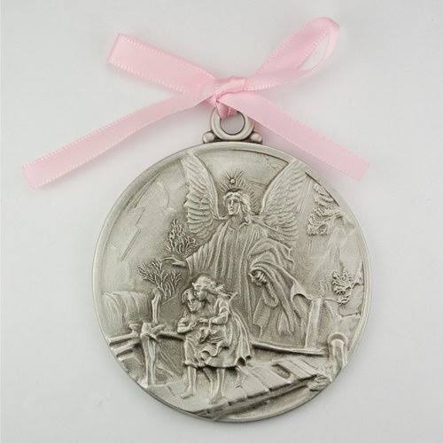 Guardian Angel Crib Medal Pink Ribbon Round 2 3/4 Great Gift | Gift Ideas