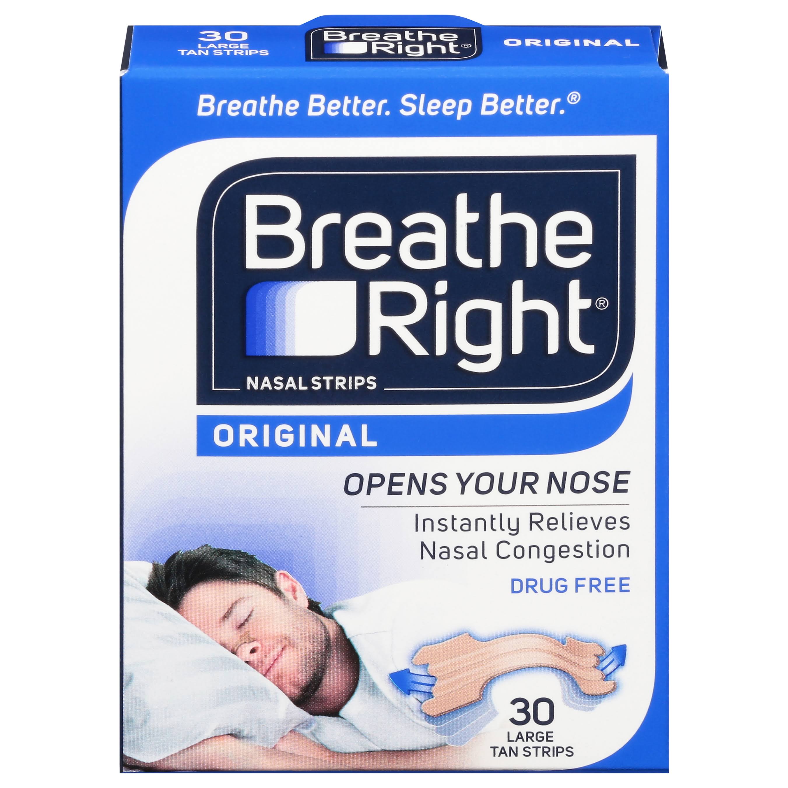 Breathe Right Nasal Strips, Original, Tan, Large - 30 strips