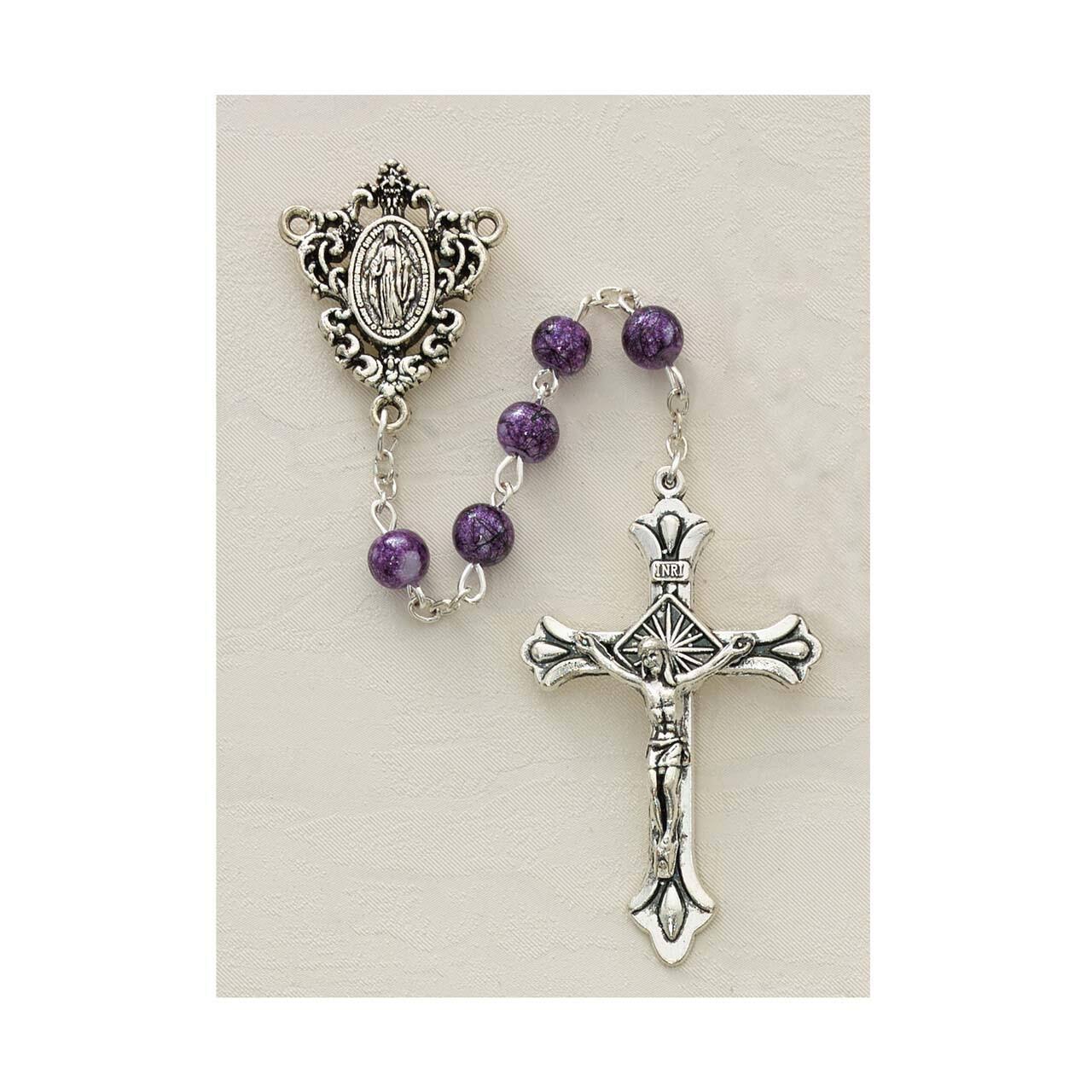 6mm Purple Glass Beads Immaculate Heart Rosary
