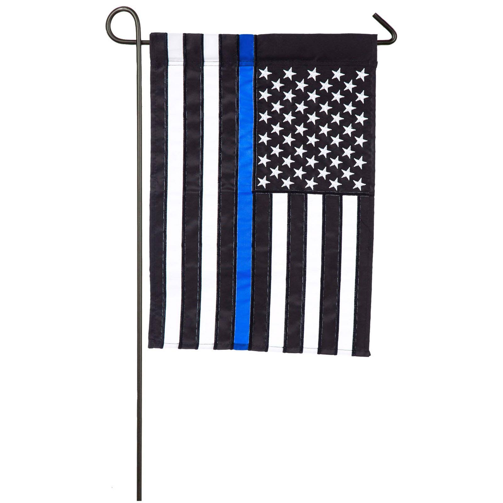 Evergreen Thin Blue Line Police Applique Garden Flag - 12.5x18"