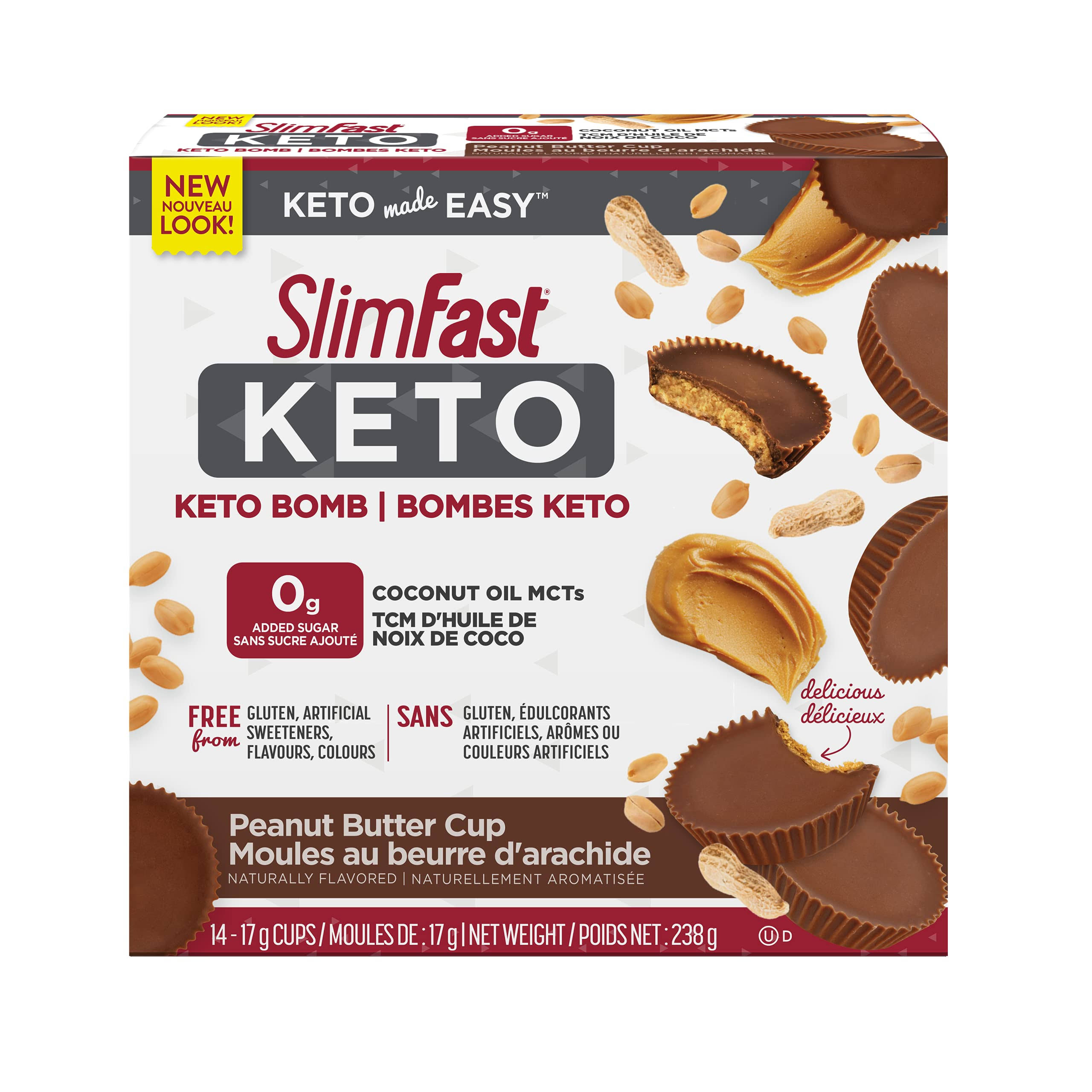 SlimFast KETO Bomb Snacks, 14x17g Chocolate Peanut Butter Cups Per box, 238 Grams