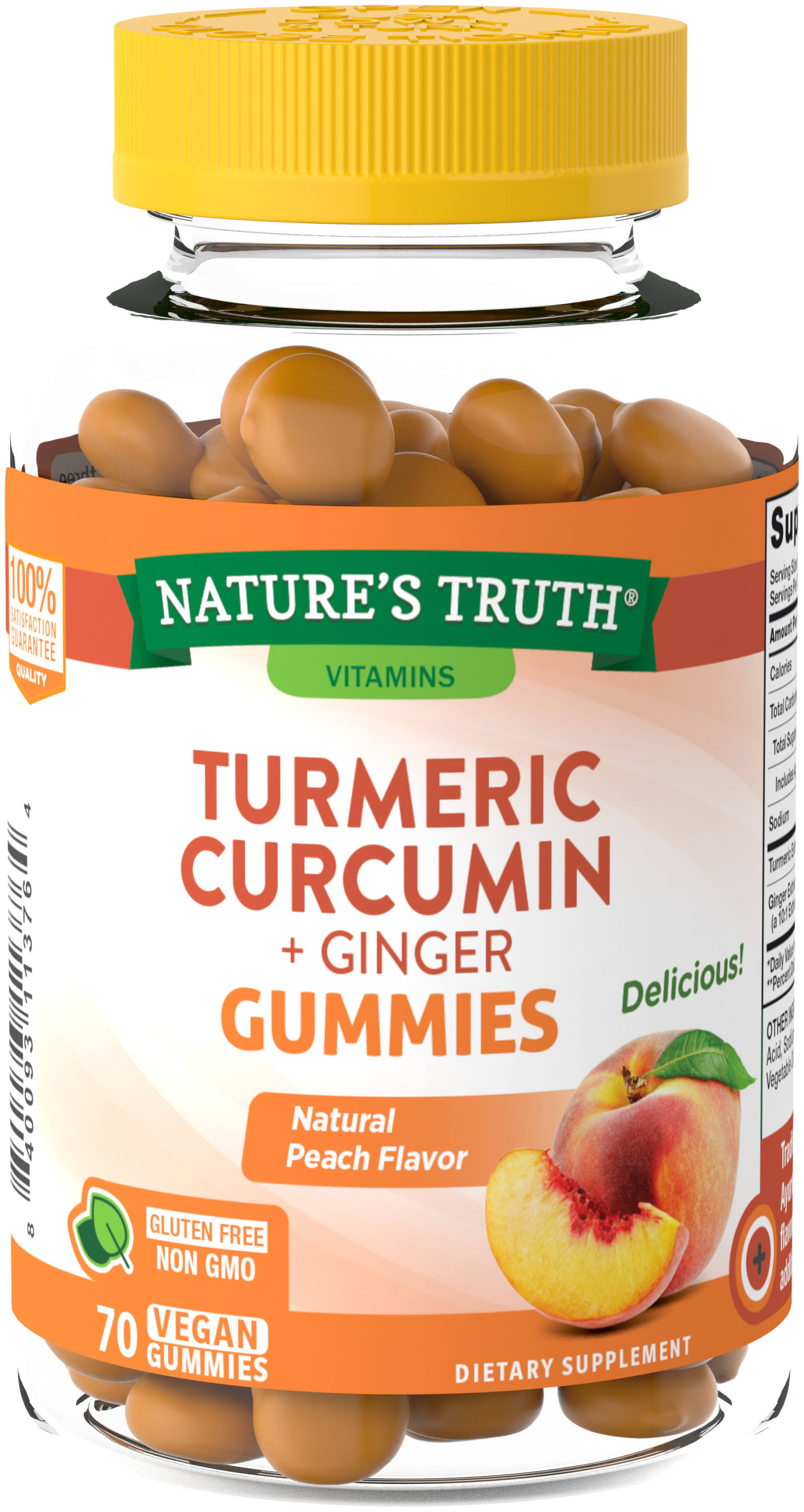 Nature's Truth Turmeric Curcumin + Ginger Natural Peach 70 Vegan Gummies