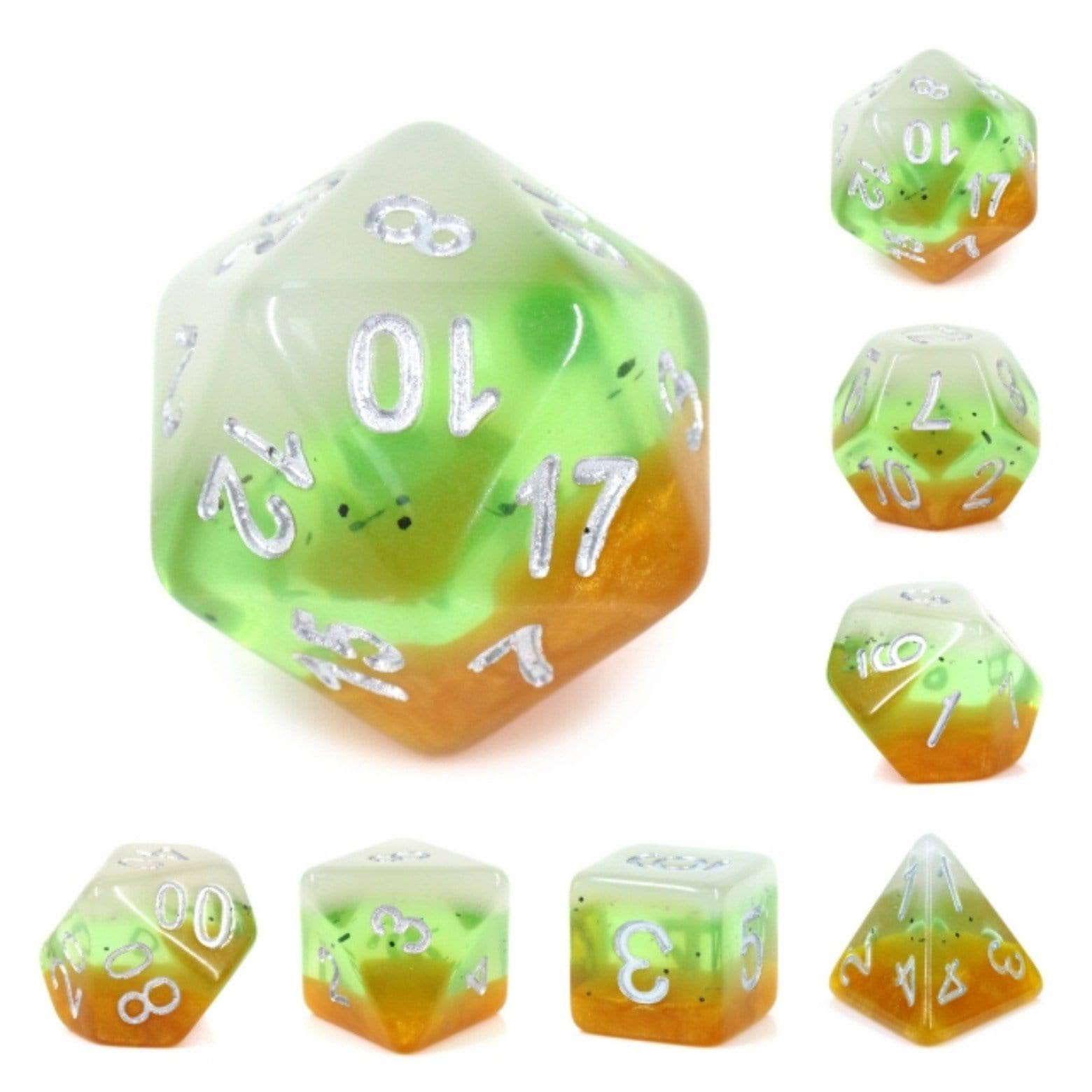 Dice and Gaming Accessories Polyhedral RPG Sets Yellow and Green Kiwi Fruit (7)