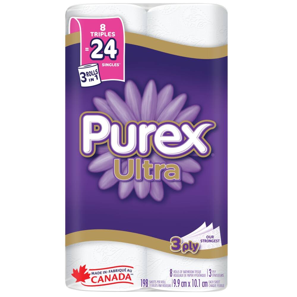Purex 3 Ply Rolls of Bathroom Tissue - 8 ct