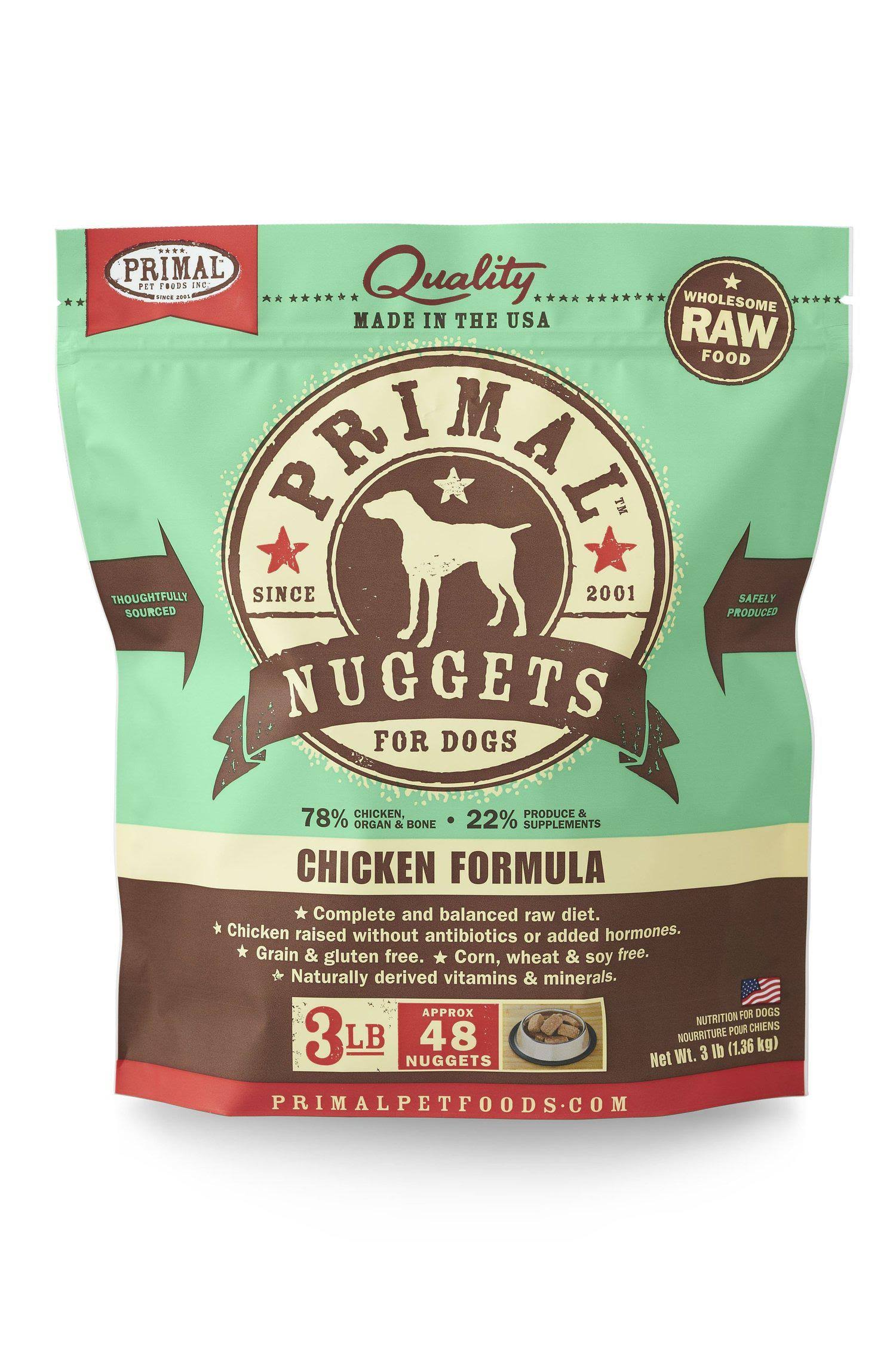 Primal Canine Raw Frozen Dog Food - Chicken Nuggets, 3lb