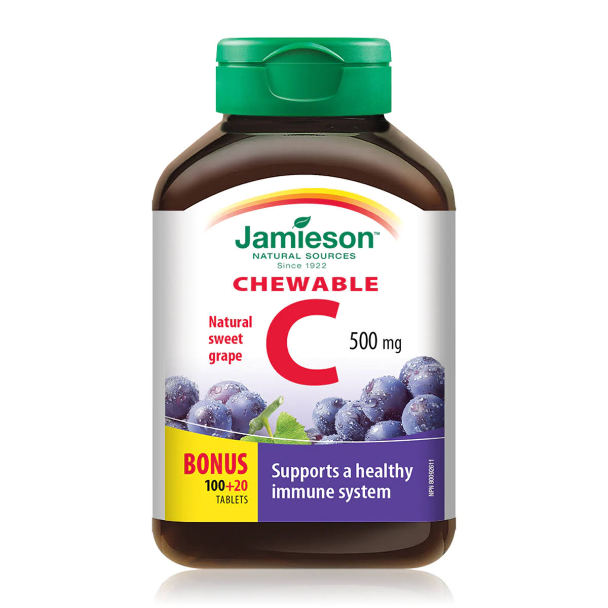 Jamieson Vitamin C Chewable Formula Supplement - 500mg, Grapes, 120 Tablets