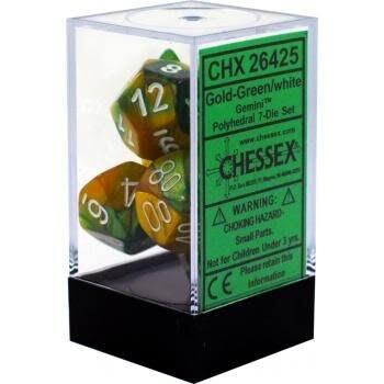 Chessex Gemini Poly 7 Dice Set: Gold-Green/White