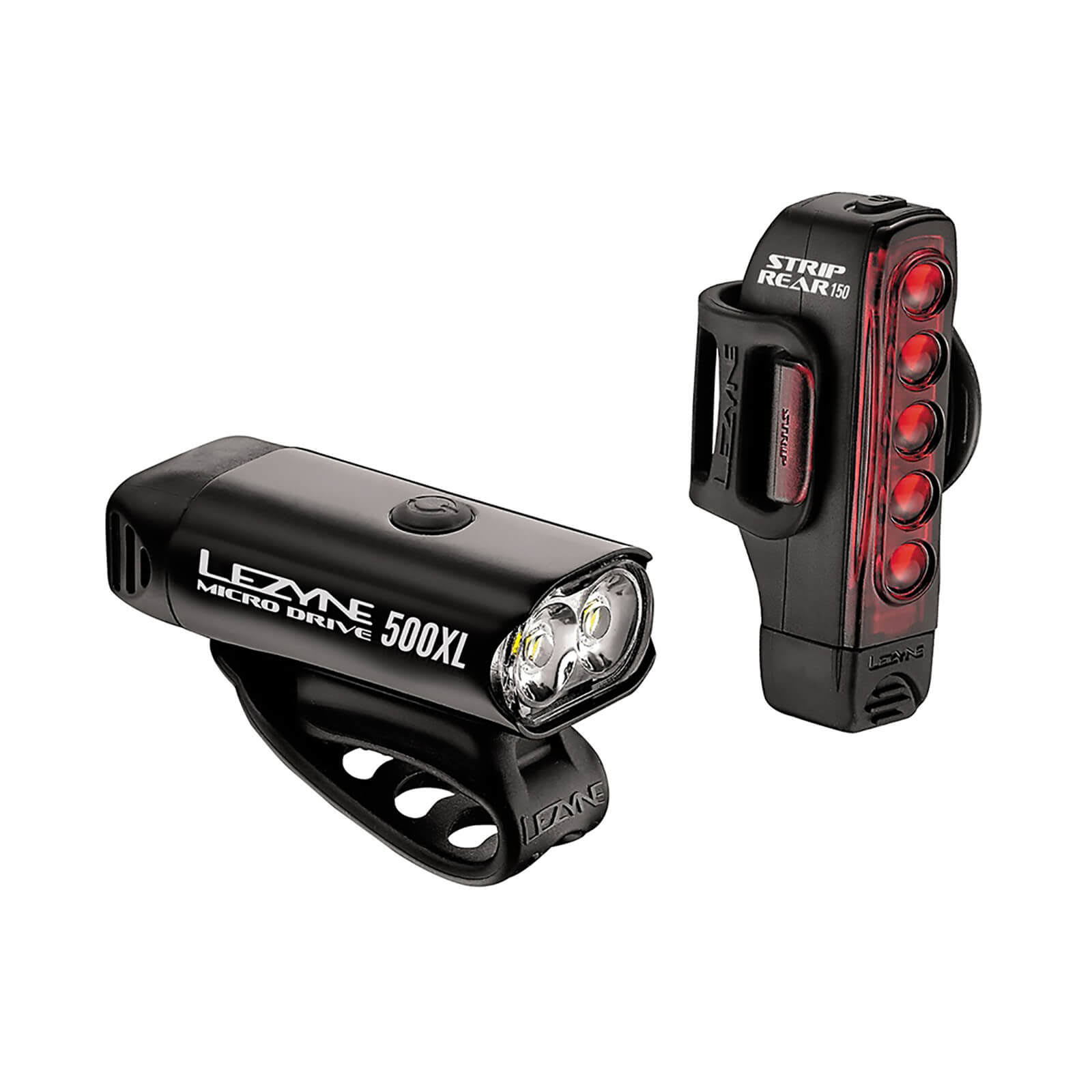 Lezyne Micro Drive 500XL & Strip Headlight & Taillight Set - Gloss Black