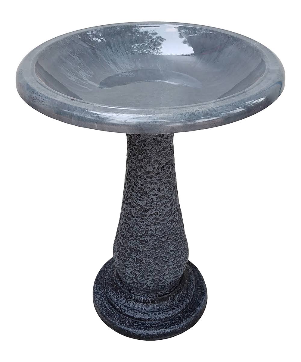 Cool Grey Fiber Clay Birdbath with Gloss Bowl/Rim and Mat Base