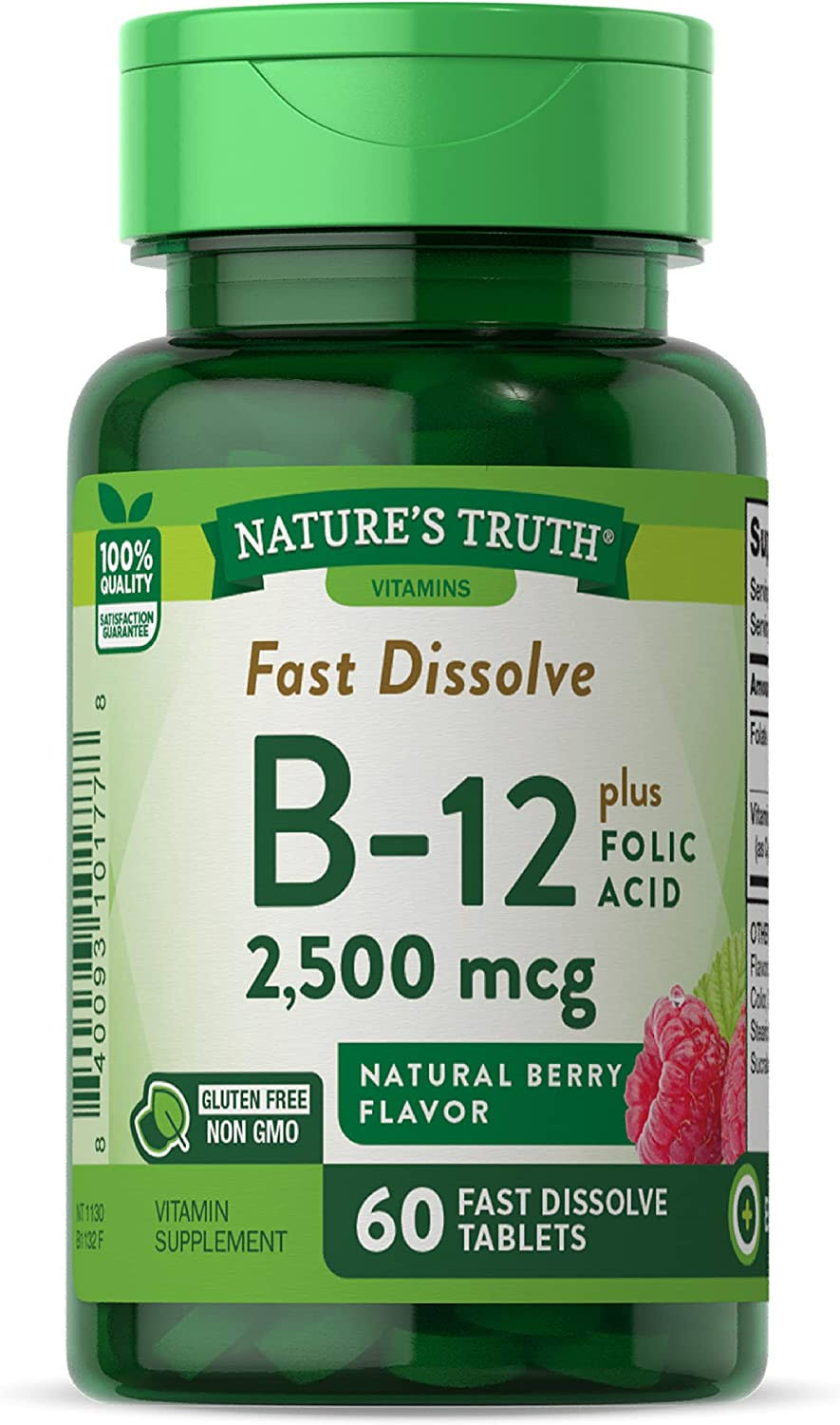 Nature's Truth 2500mcg Vitamin B-12 Plus Folic Acid - Berry Flavour, 60 Tabs