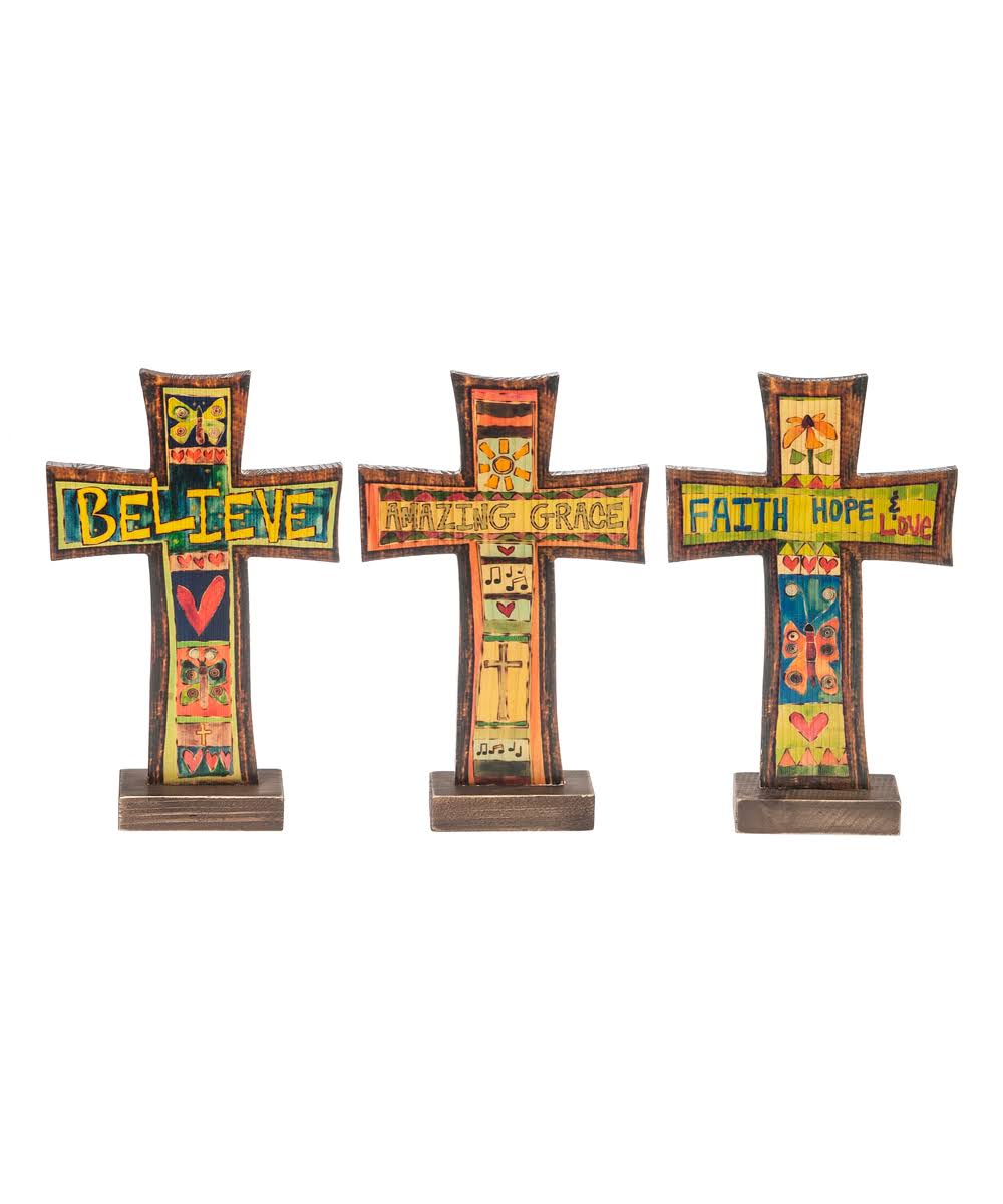Ganz Collectibles and Figurines Painted - Painted 'Believe' Cross Figurine - Set of Three