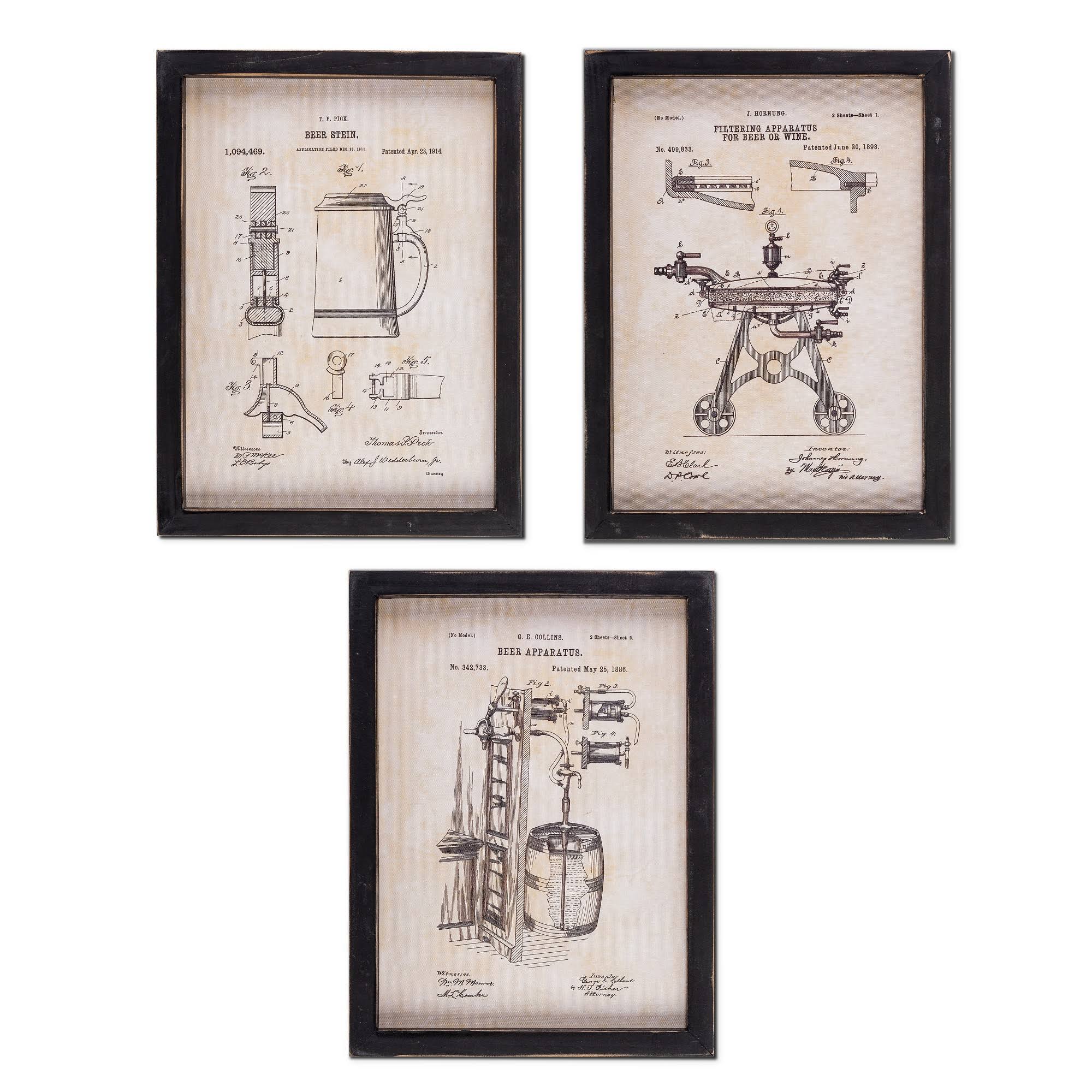 Lone Elm Studios Gerson Set of Three Beer Patent Prints, Brown