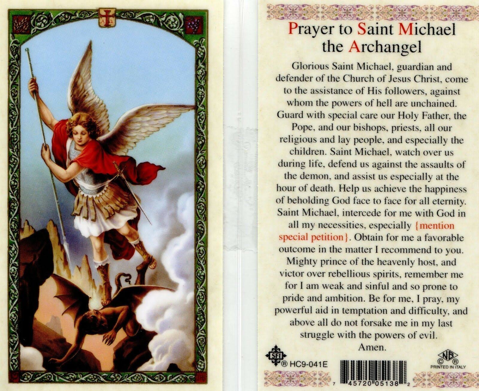 St Michael Holy Prayer Laminated Card Archangel