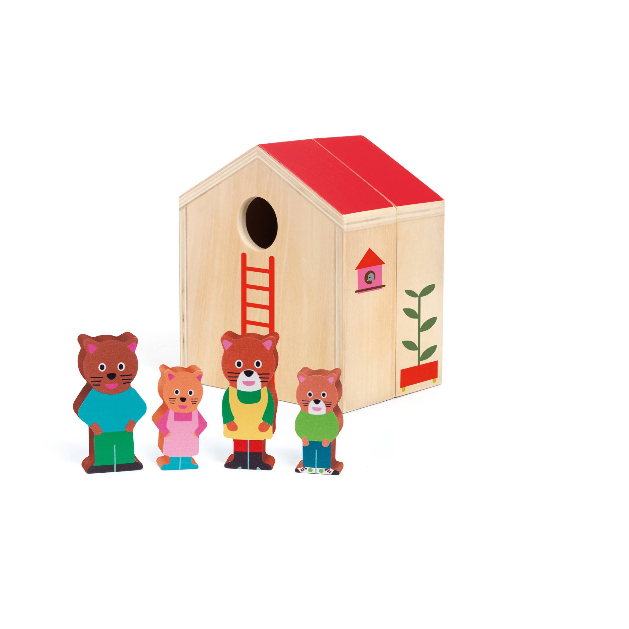 Djeco - Wooden Playhouse & Cat Toys - Multicoloured